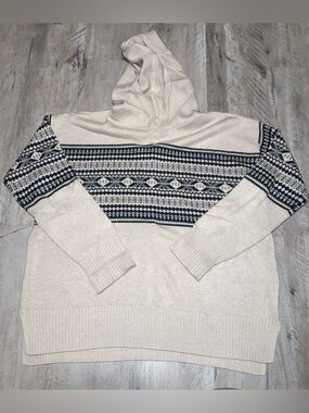 (Bin 28) GAP Cream Hooded Sweater with Navy Fair Isle Yoke